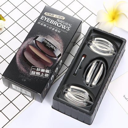 Double Seal 2 Shades Eyebrow Stamp Powder Kit with 3 Reusable Eyebrow Stencils