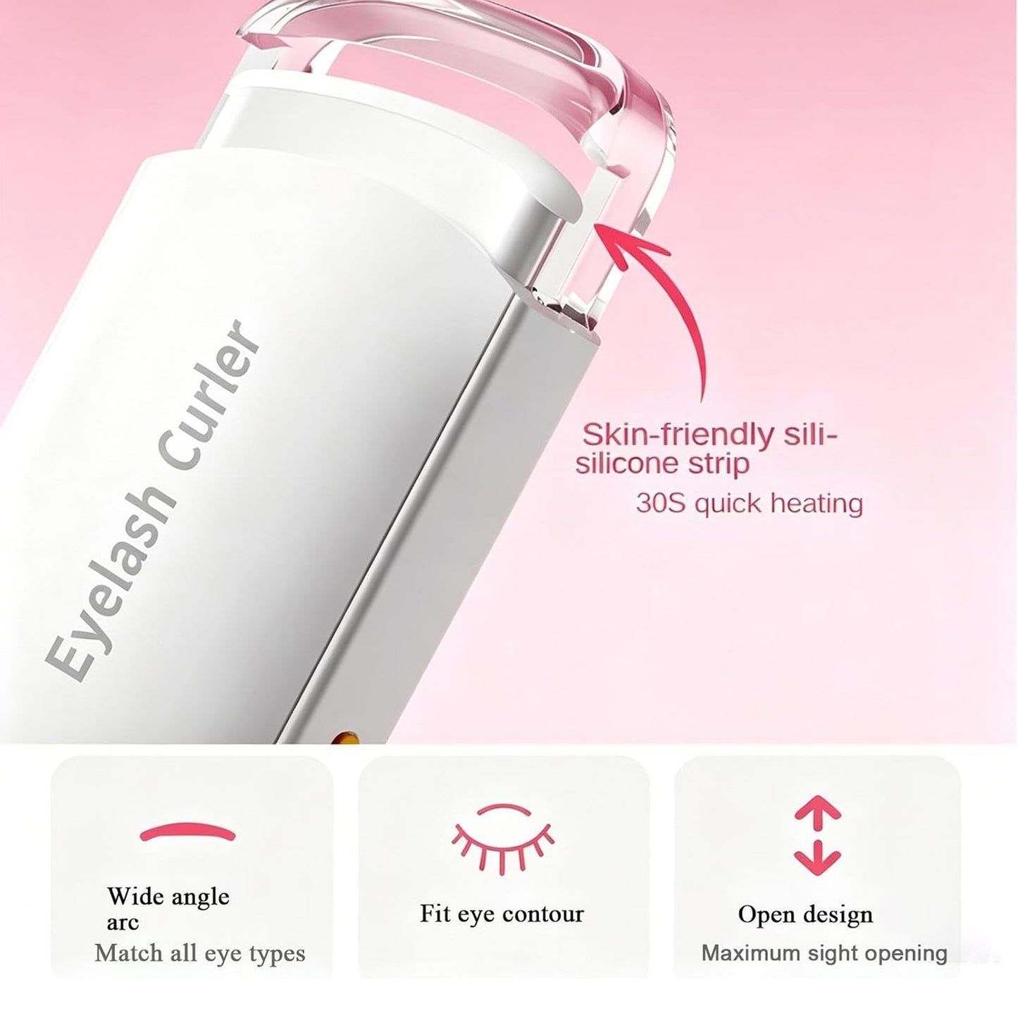 Electric Eyelash Curler with Heat Sensitive Silicone Pad Quick Curl USB