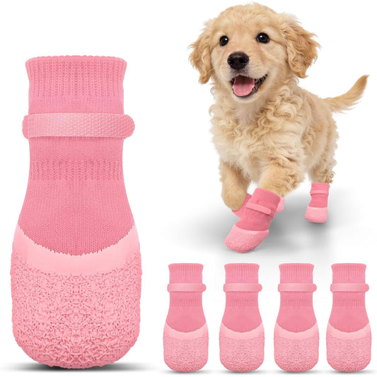 4Pcs Dog Paw Protector Booties with Adjustable Straps