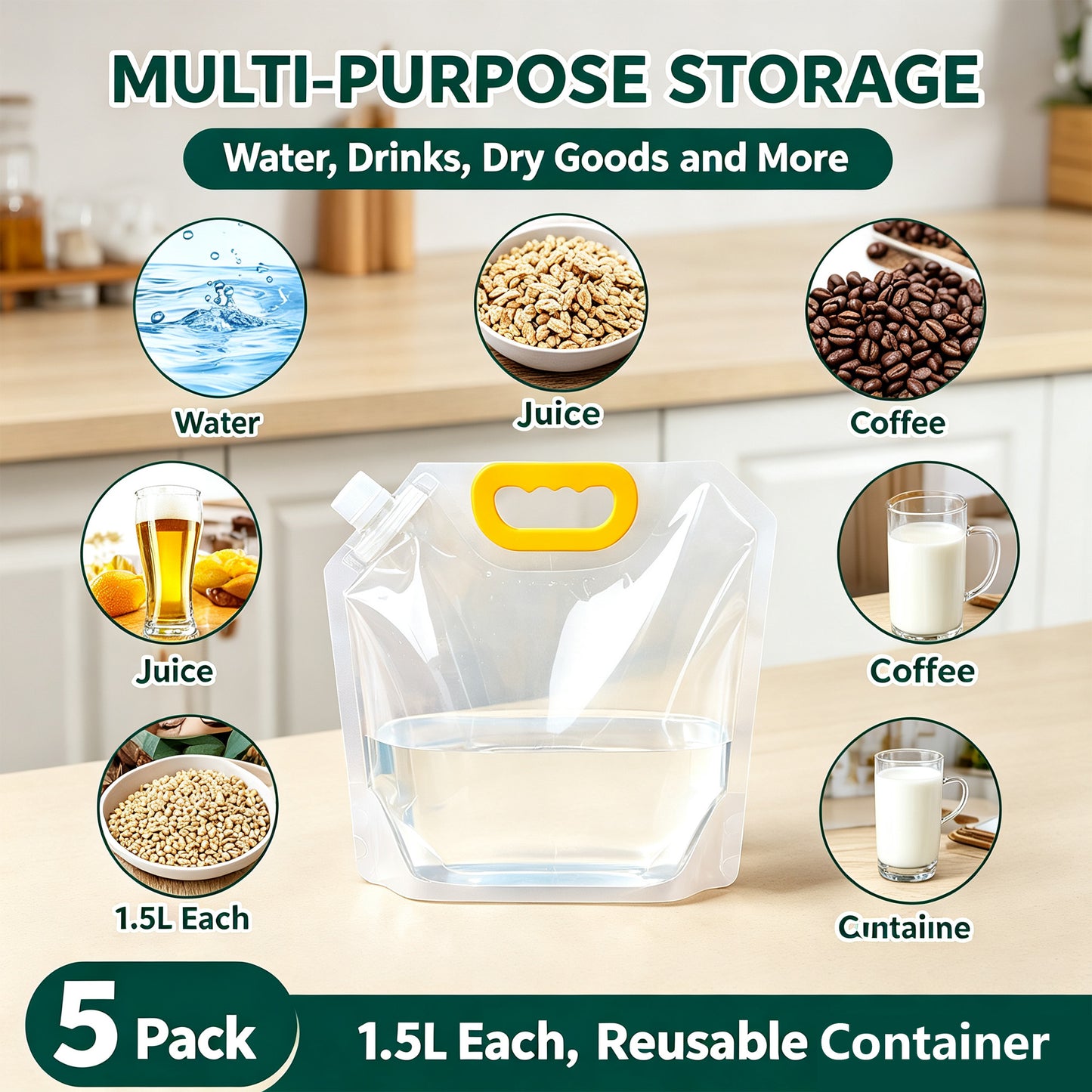 Multi-Purpose Liquid & Dry Goods Storage Pouches for Camping Picnic Emergency Home Kitchen