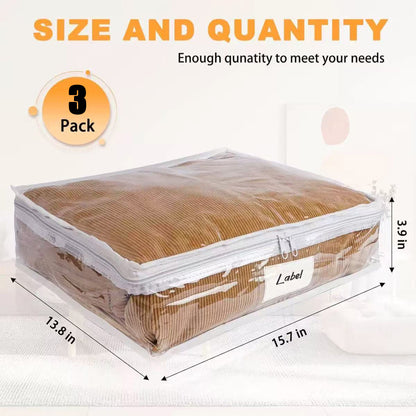 3 Pack Clear Zippered Plastic Clothes Storage Bags