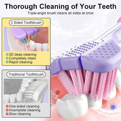 3-Sided Extra Soft Triple-Sided Brush for Deep Cleaning