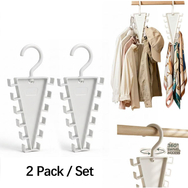 V-Shape 12-Hook Rotating Hanger, 360° Space Saving Closet Organizer-2Pcs