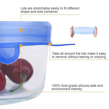 6 PCS Reusable Silicone Stretch Lids Set, Food Storage Covers for Bowls, Pots and Fruits
