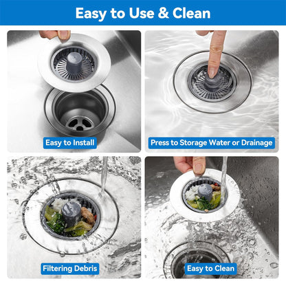 3-in-1 Kitchen Sink Drain Strainer – Stainless Steel Pop-Up Stopper with Anti-Clog Filter