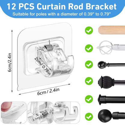 12 Pack Self Adhesive Curtain Rod Holder