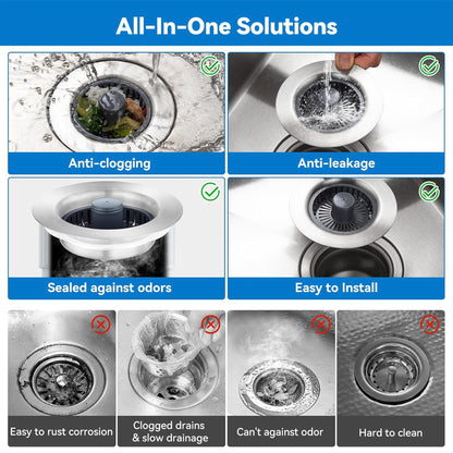 3-in-1 Kitchen Sink Drain Strainer – Stainless Steel Pop-Up Stopper with Anti-Clog Filter
