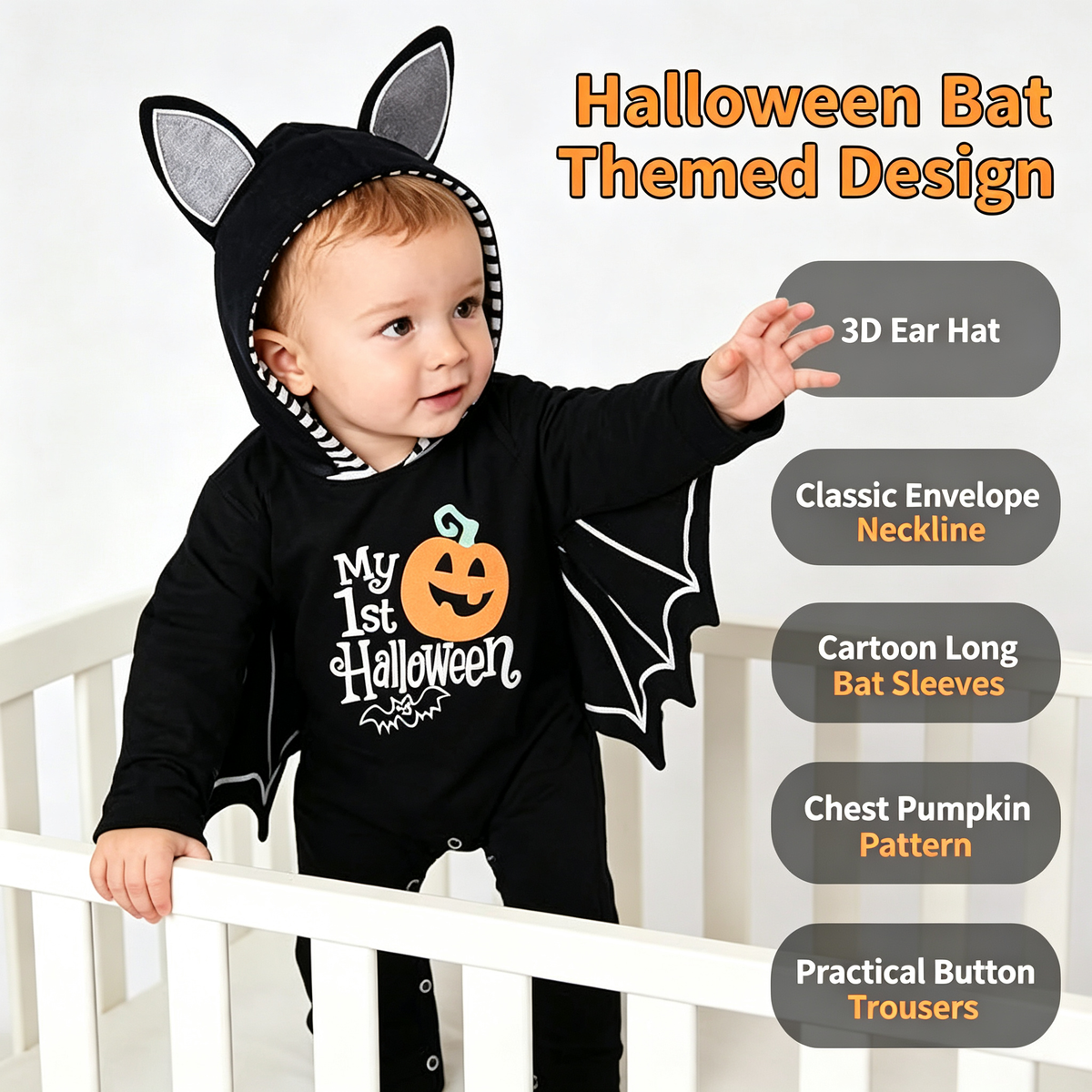 Baby Bat Costume Long Sleeve Romper With Hats