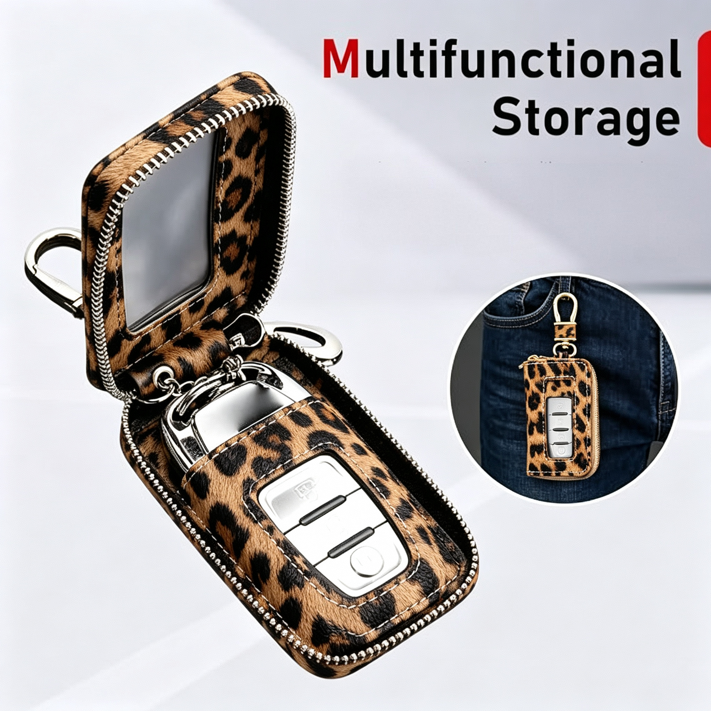 Car Key Cover – Leopard Print  Universal Smart Remote Key Protective Case
