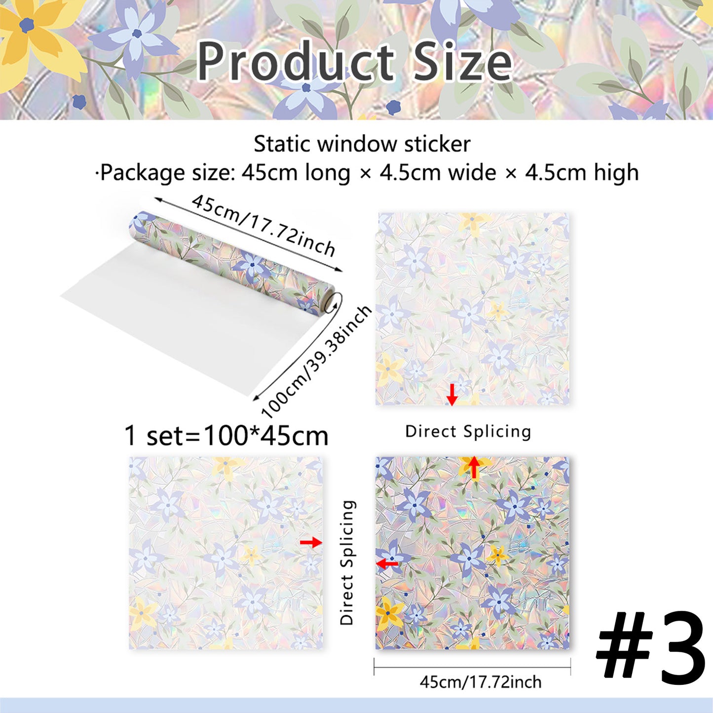 Floral Stained-Glass Style Privacy Window Film
