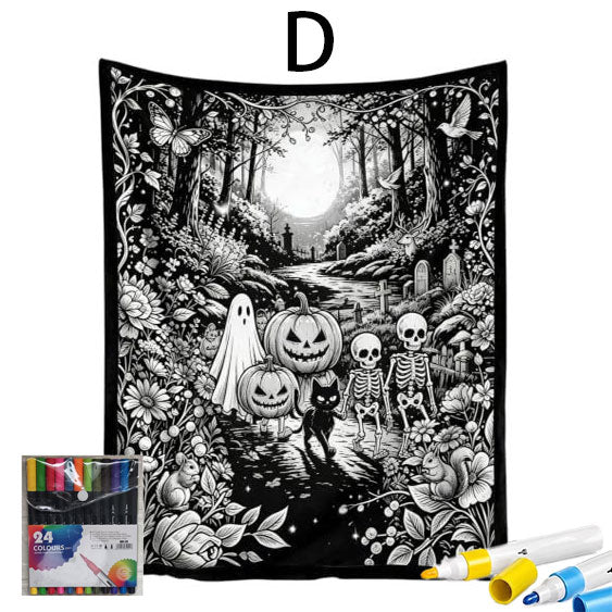 Halloween DIY Coloring Mat 70x100 - Includes 24 Washable Markers