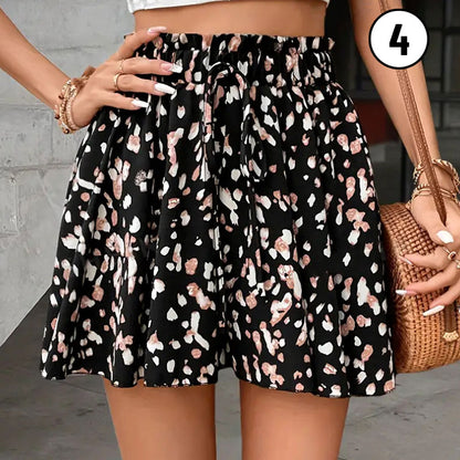 Women's Ditsy Floral Elastic Waist Skort Ruffle Hem Boho Short Skirt Skorts