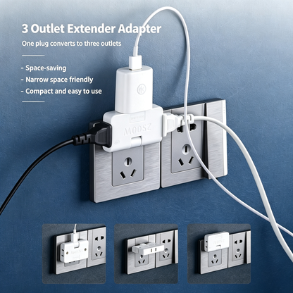 3 Way Flat Wall Outlet Extender AC Adapter