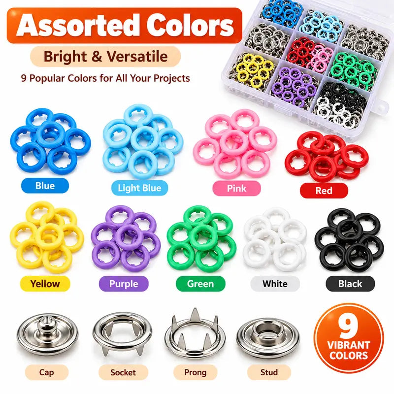 100 Sets Metal Snap Buttons with Pliers,  Multicolor Mixing Hollow Sewing Snap Fasteners