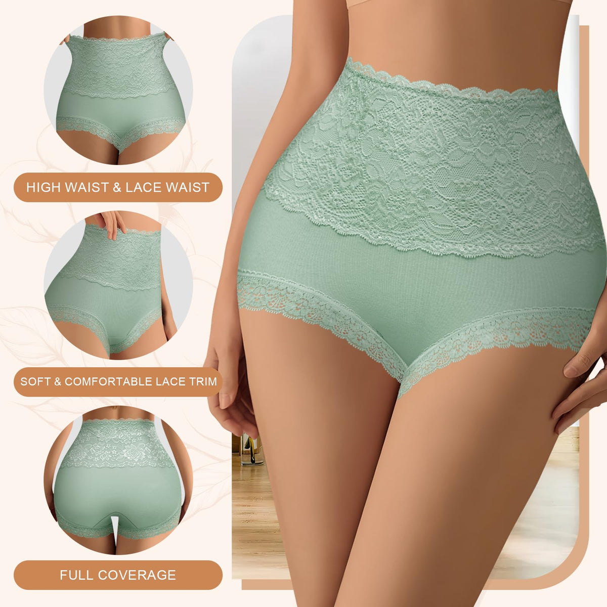 High Waisted Cotton Underwear Soft Lace Panties