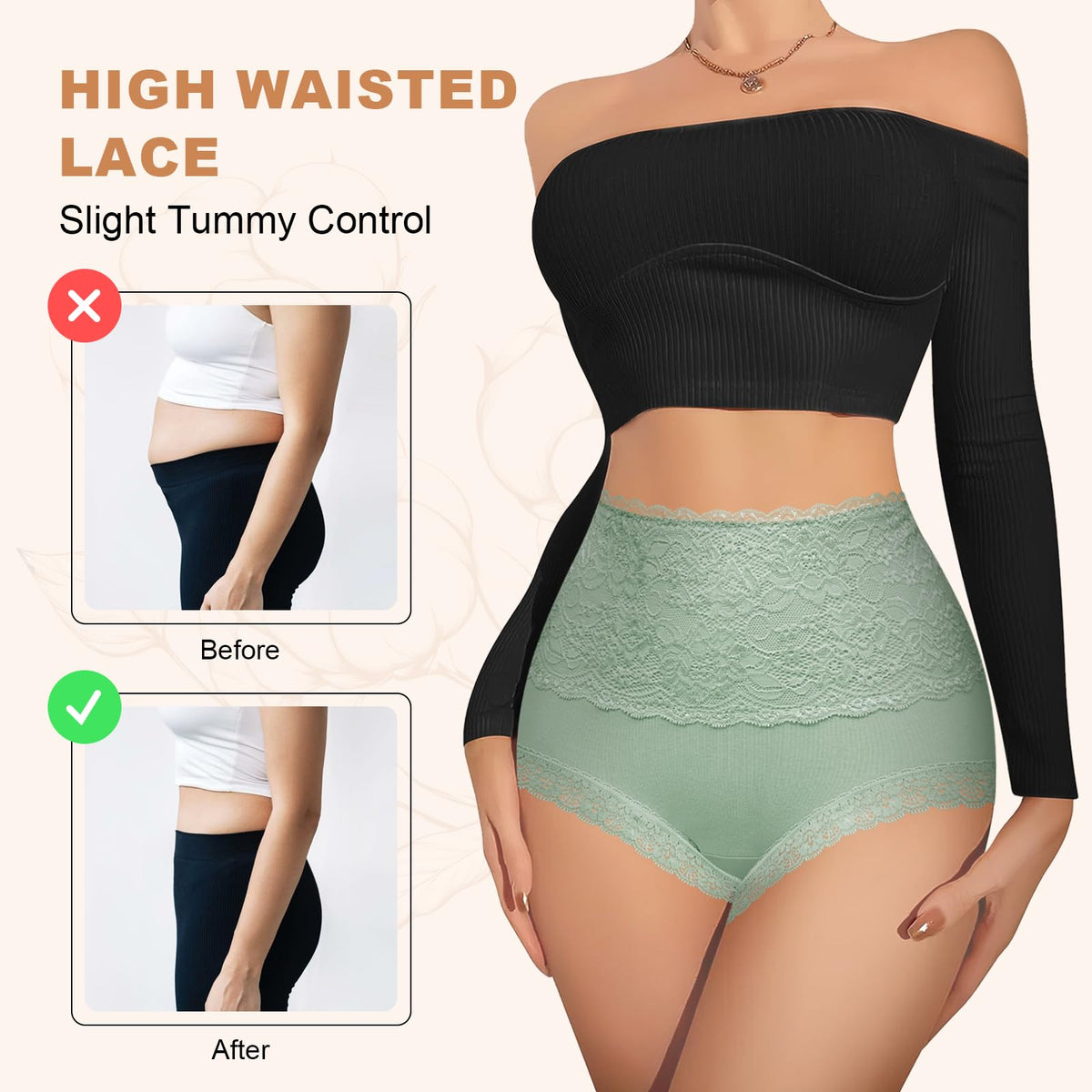 High Waisted Cotton Underwear Soft Lace Panties