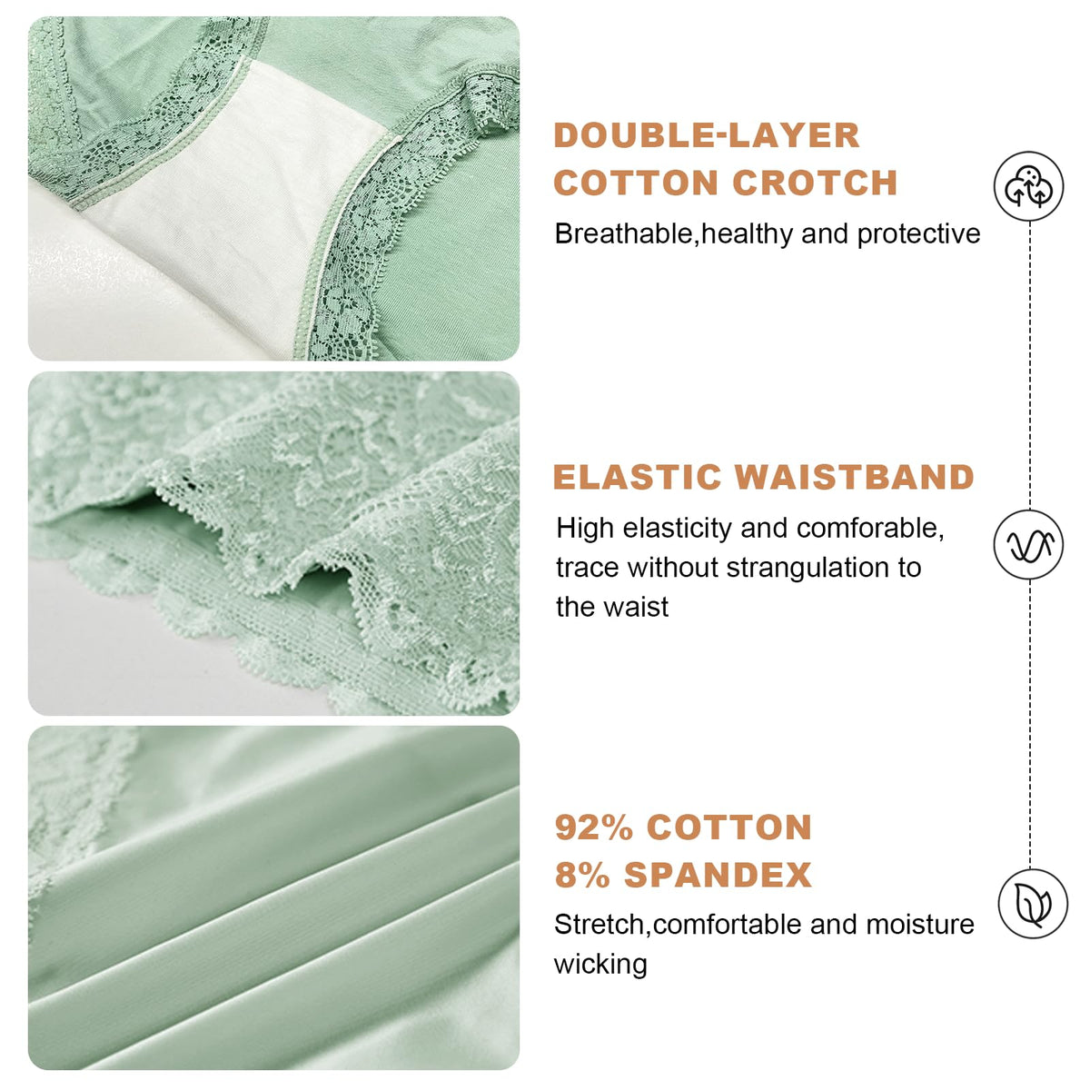 High Waisted Cotton Underwear Soft Lace Panties