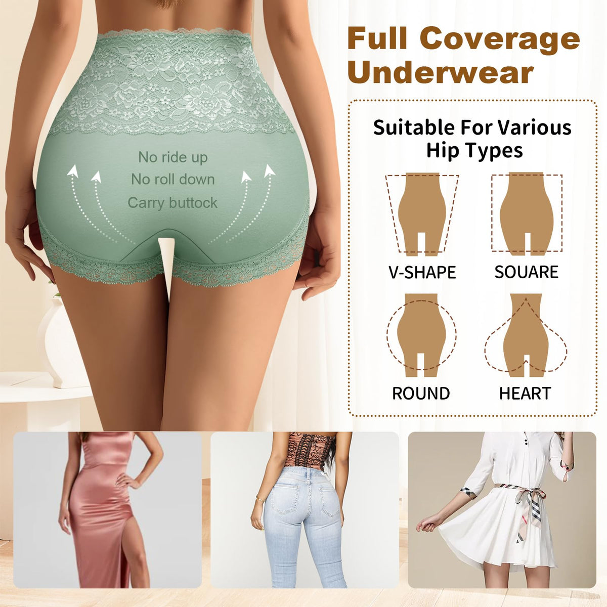 High Waisted Cotton Underwear Soft Lace Panties