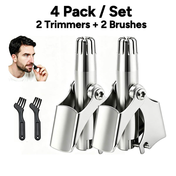 4Pack Manual Nose Hair Trimmer, Stainless Steel  with Cleaning Brush