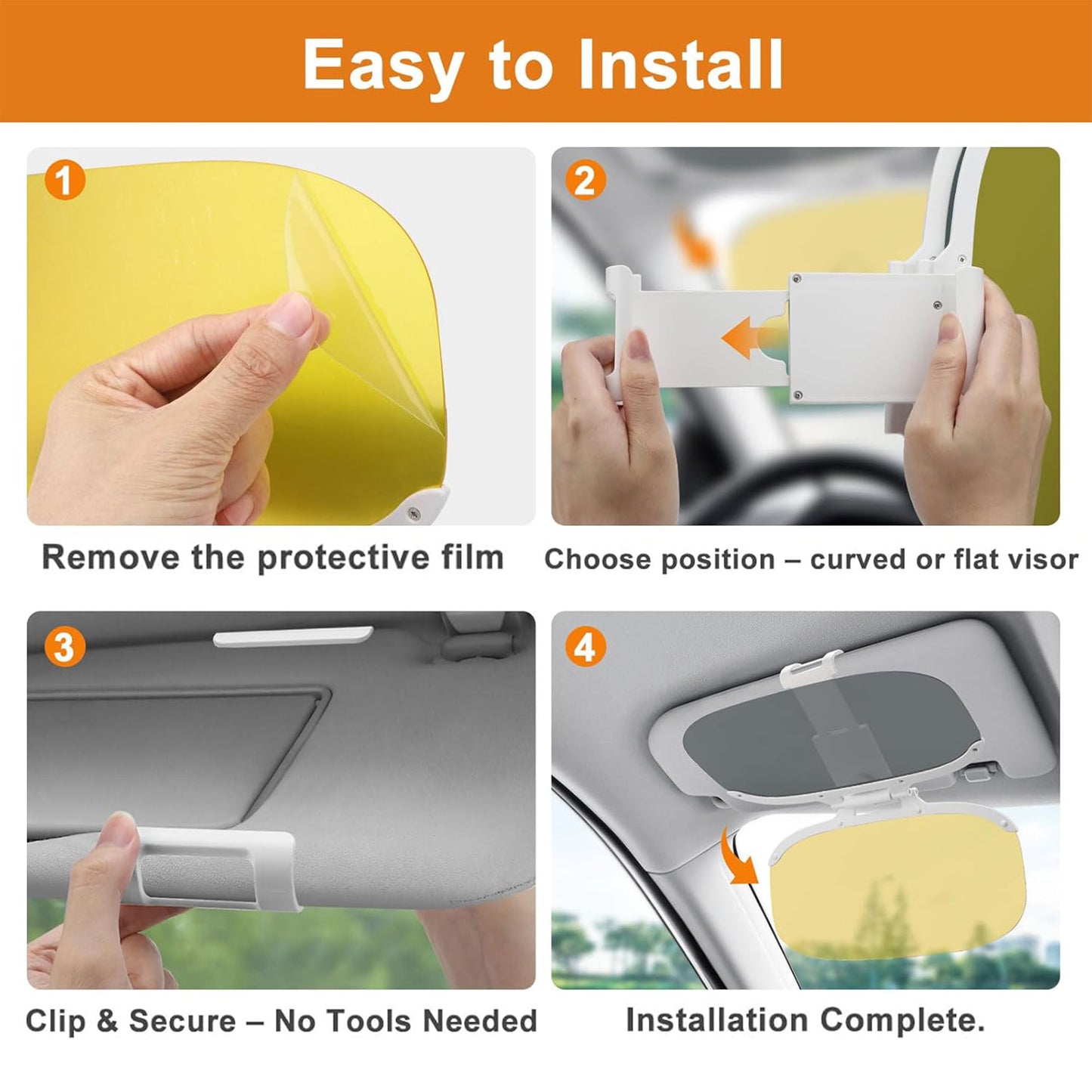 Car Sun Visor Extender Polarized Anti Glare Day Night Clip On Visor, Retractable Visors