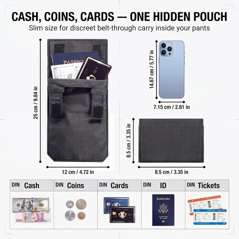 Anti-Theft Passport Pouch, Multifunctional Phone And ID Waist Pouch