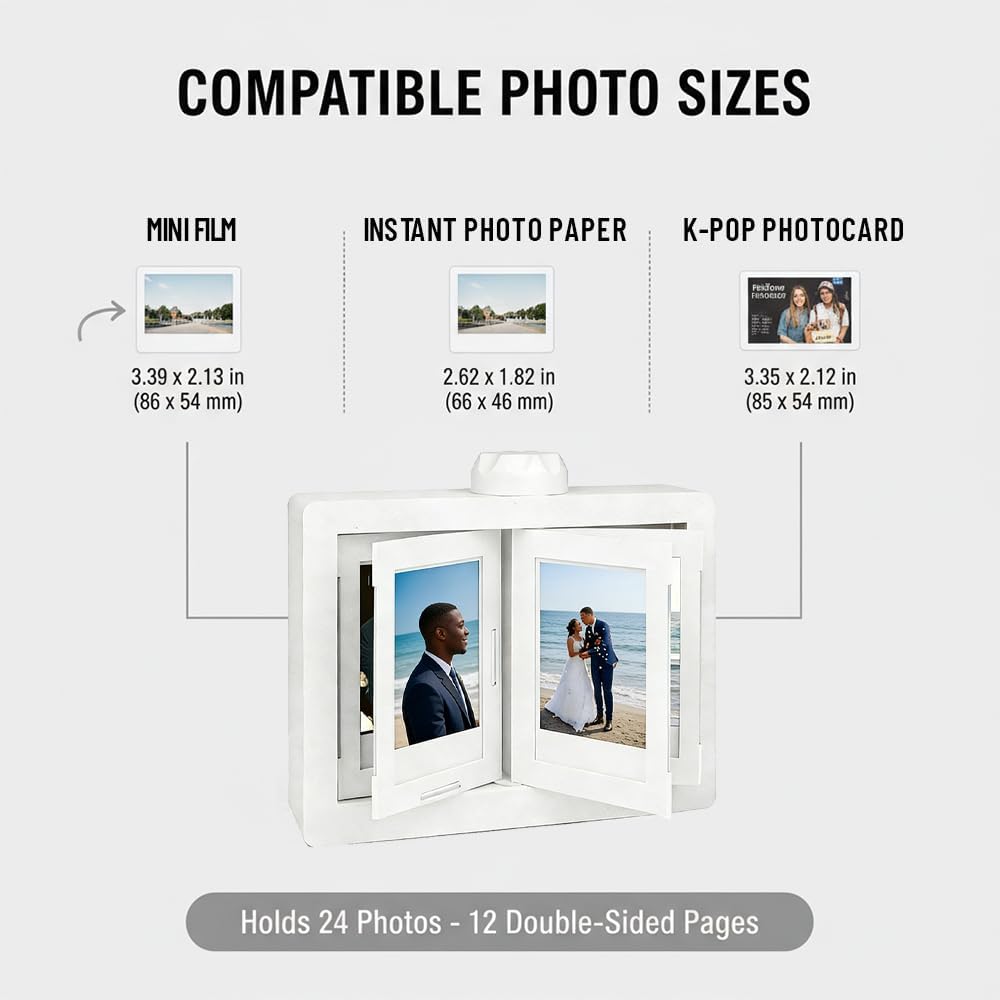 Instax Display Frame – Rotating Flip-Style Photo Album -Holds 24 Photos