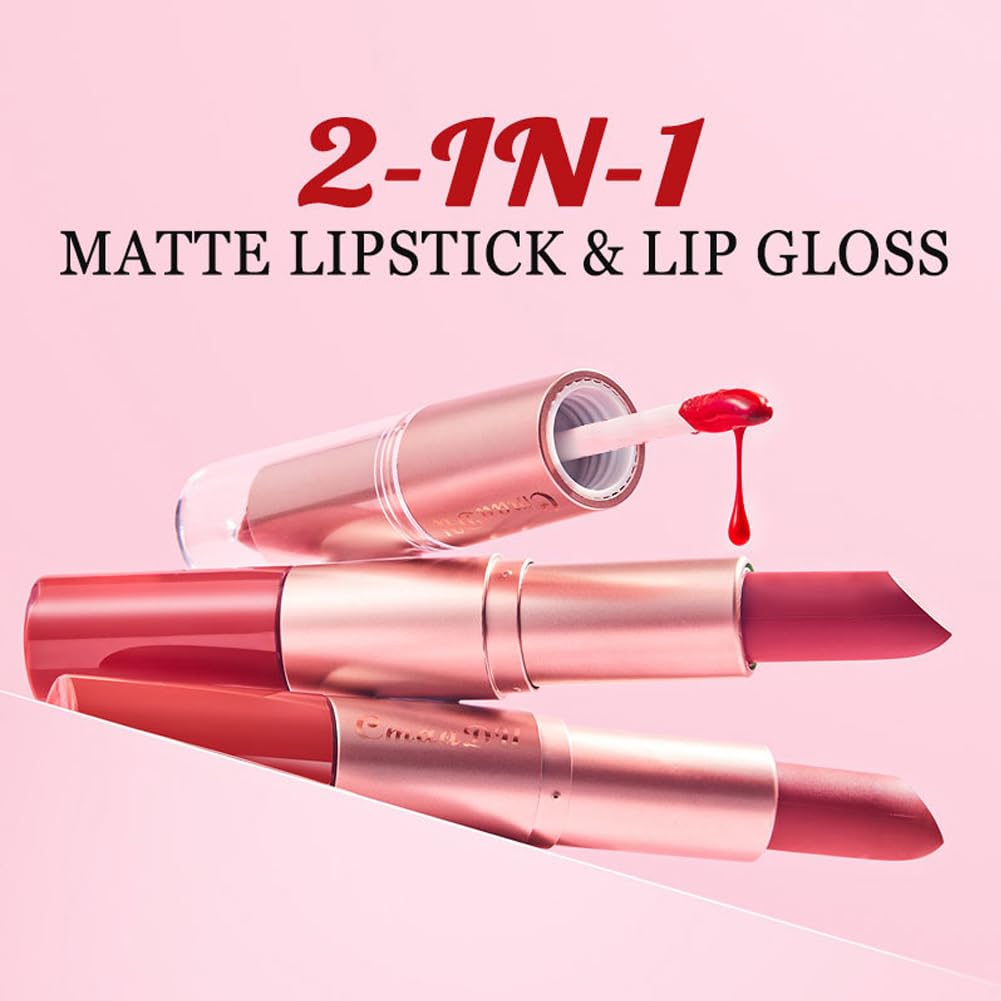 2-in-1 Matte Lipstick & Lip Gloss 3-Piece Set – Matte Finish