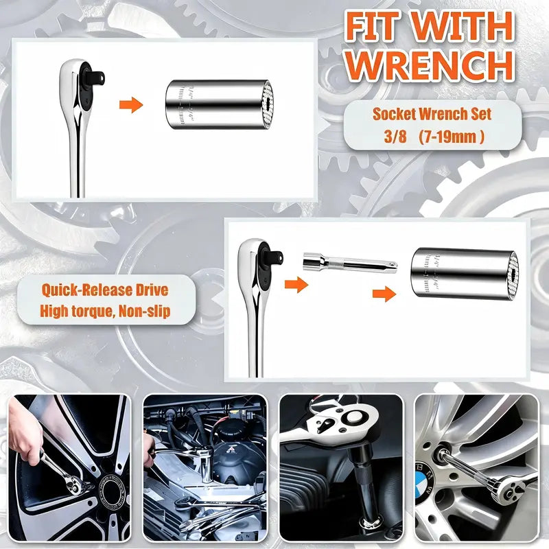 Socket Wrench Set With Drill Adapter 7-19 mm-Universal Socket Tools