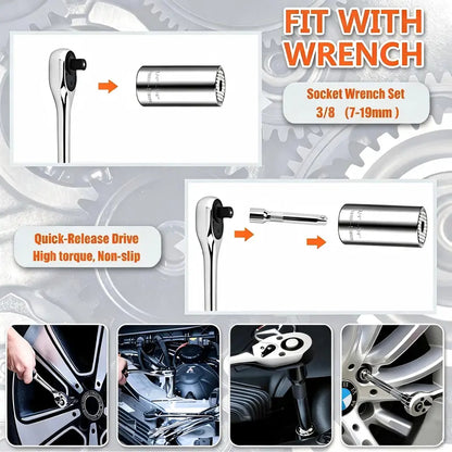 Socket Wrench Set With Drill Adapter 7-19 mm-Universal Socket Tools
