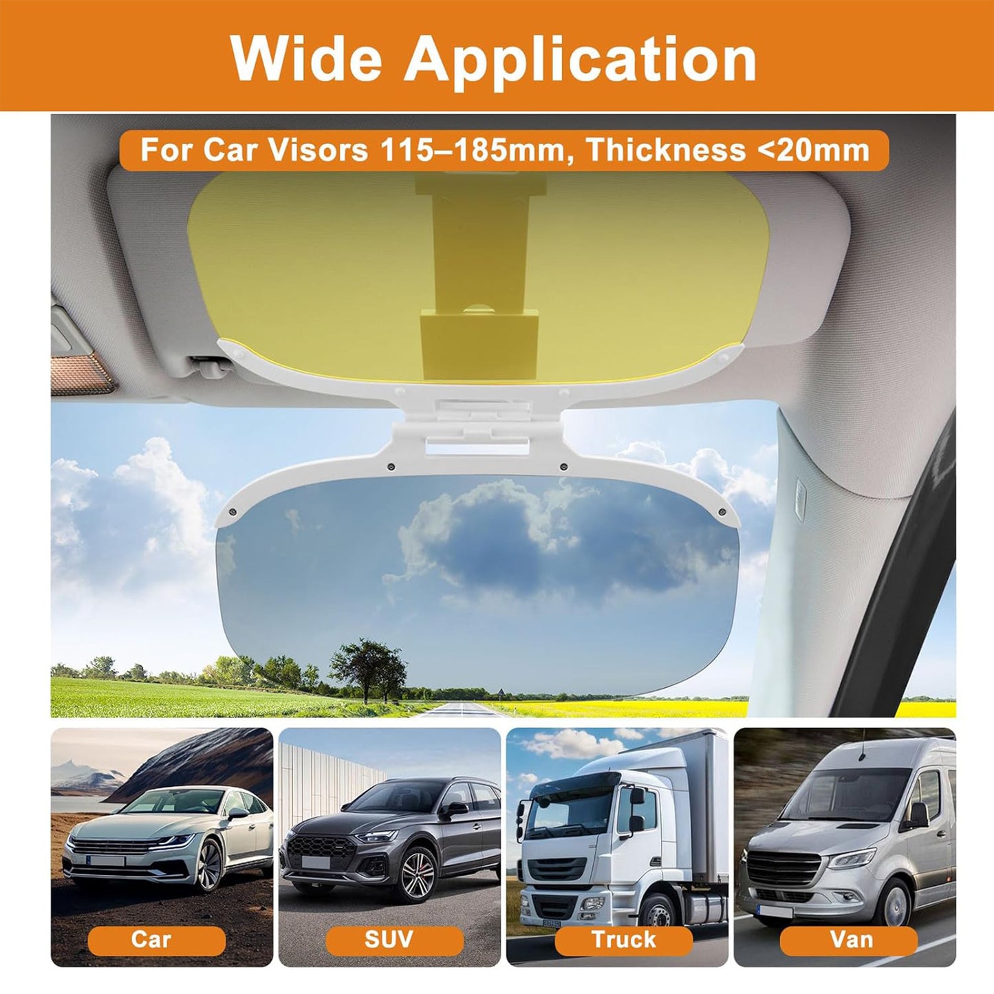 Car Sun Visor Extender Polarized Anti Glare Day Night Clip On Visor, Retractable Visors