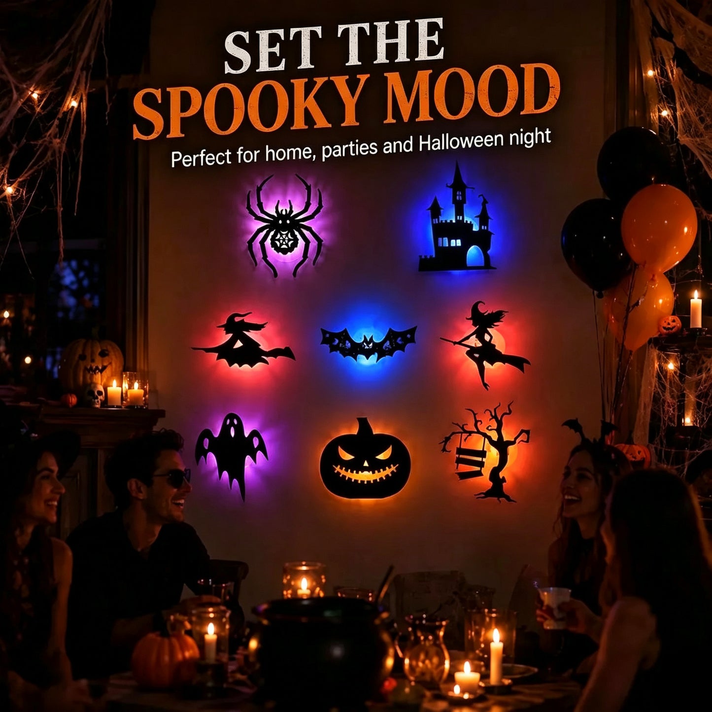 3D LED Halloween Wall Decals & Silhouette Lights 30-Pack Flickering
