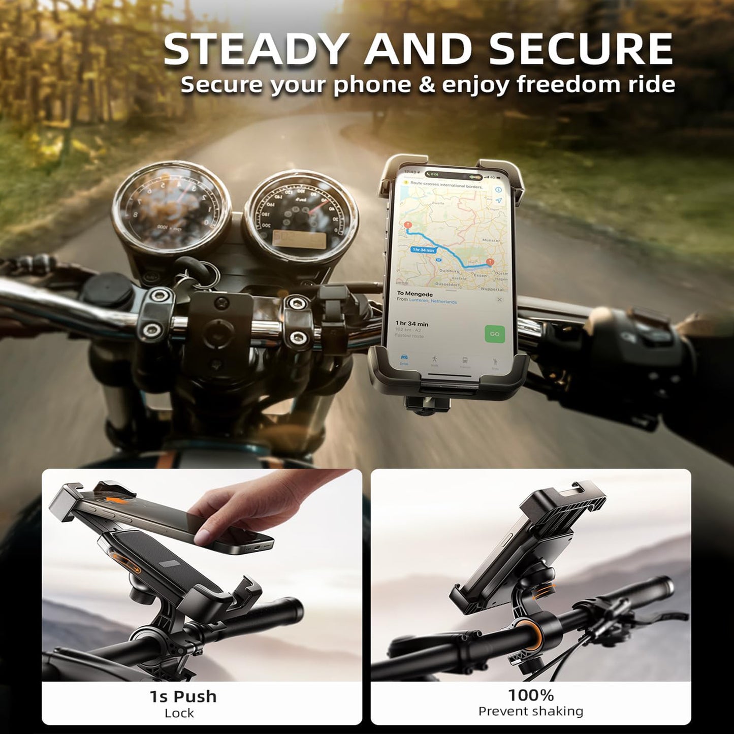 Motorcycle Phone Mount with Safety Lock
