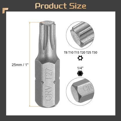 7pcs Torx Screwdriver Bit 1/4" Hex Shank CR-V Steel 6 Point Security Drill Bits for Repair Work Electric Screw Driver