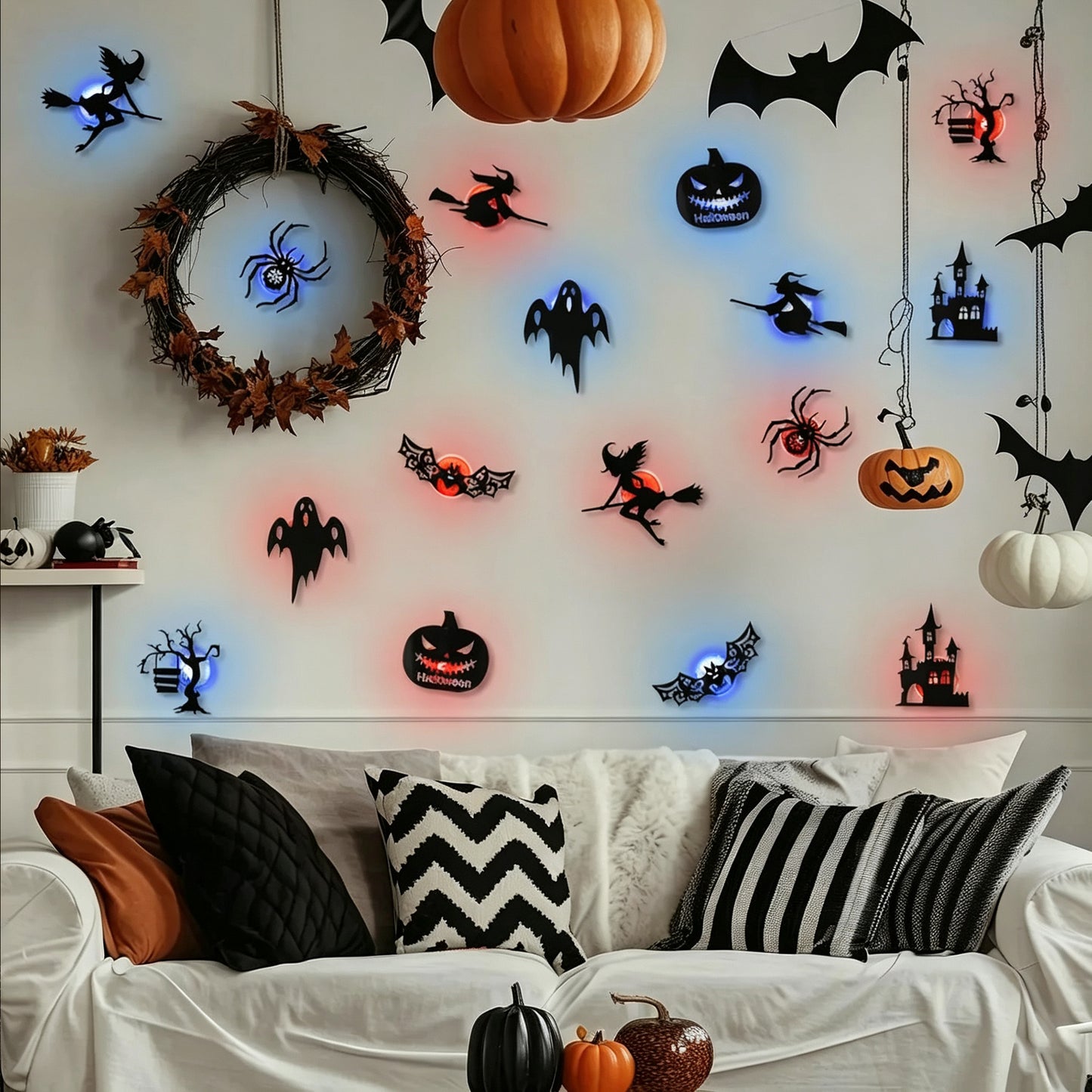3D LED Halloween Wall Decals & Silhouette Lights 30-Pack Flickering
