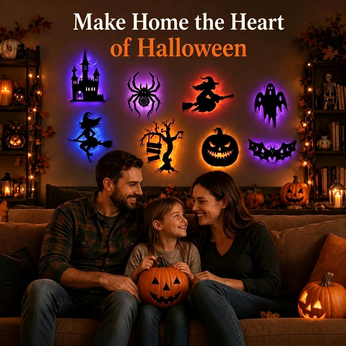 3D LED Halloween Wall Decals & Silhouette Lights 30-Pack Flickering