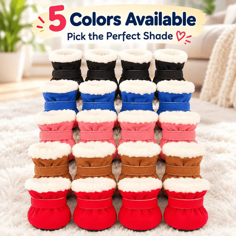 4Pcs Soft Dog Booties for Winter, Warm Non-Slip Paw Covers for Cold Weather