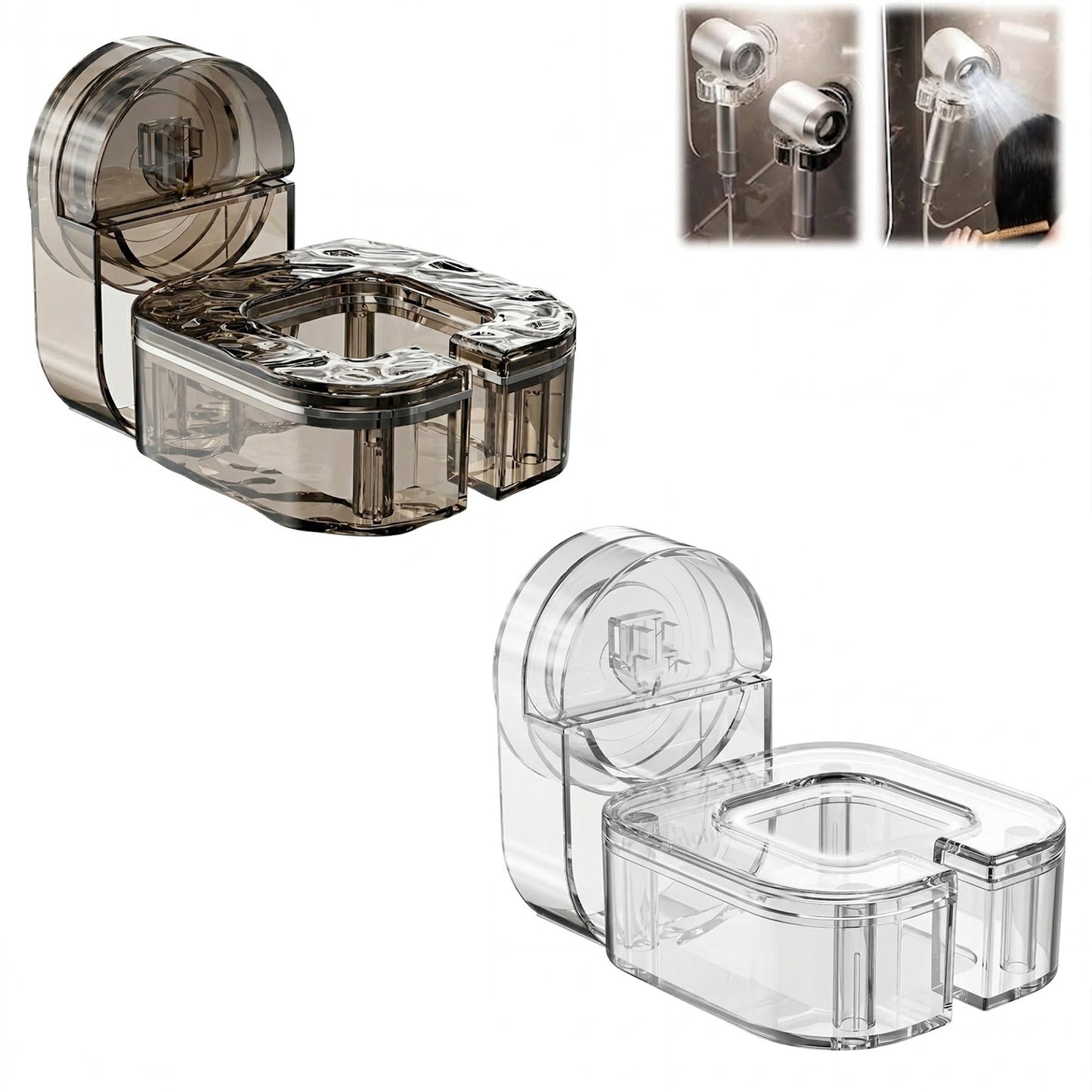 Hair Dryer Holder - Wall Mounted, Powerful Suction Cup, Rotating