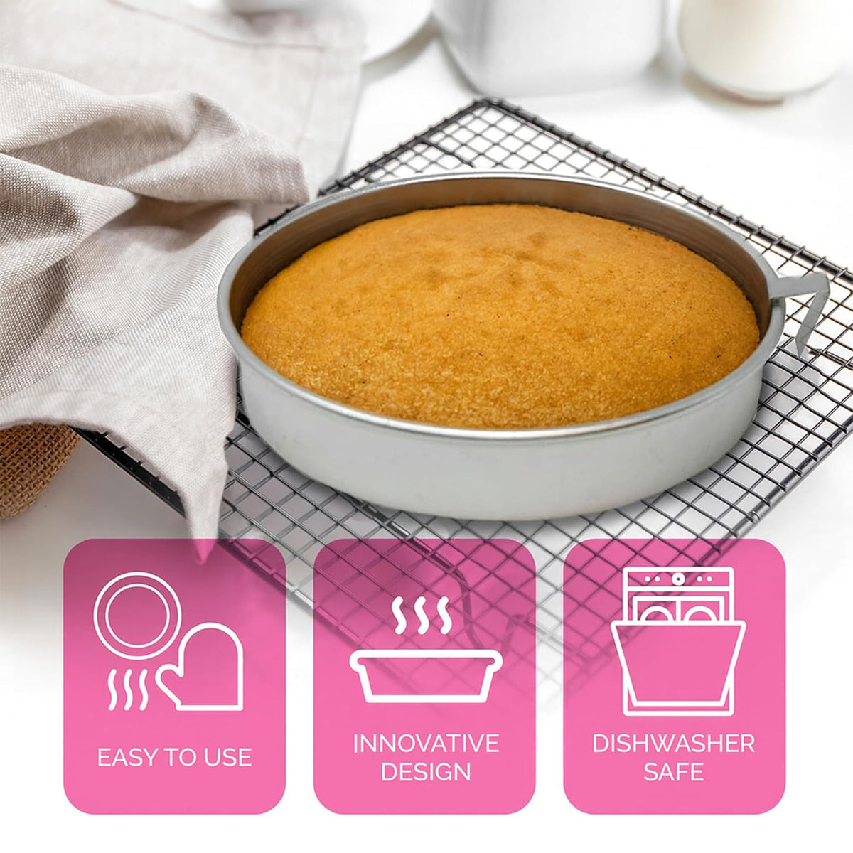 9.7 Inch Cake Pan Round Easy Release with a Built-In Swivel Blade