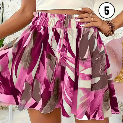 Women's Ditsy Floral Elastic Waist Skort Ruffle Hem Boho Short Skirt Skorts