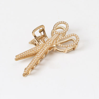 3 pcs Large Scissor-Shaped Metal Claw Clip with Pearls