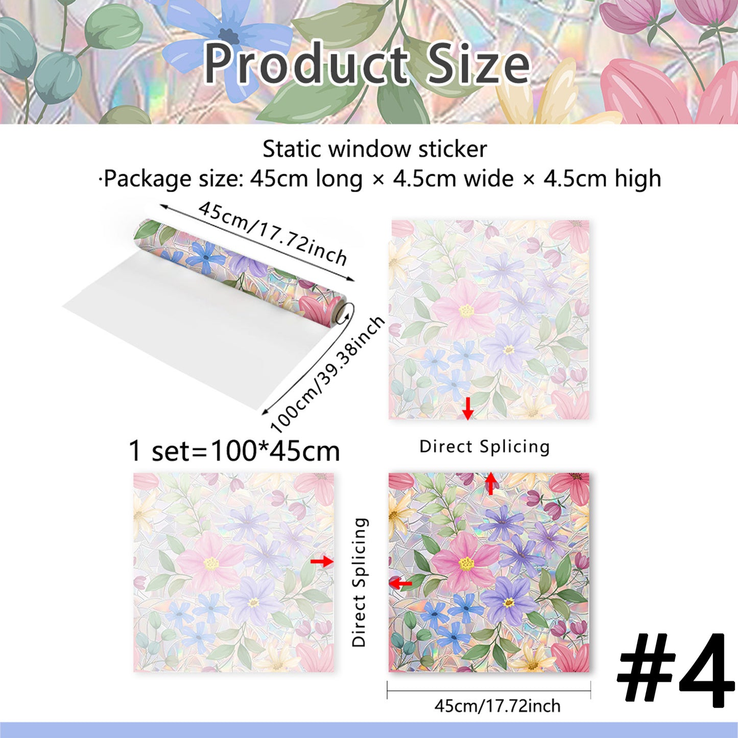 Floral Stained-Glass Style Privacy Window Film