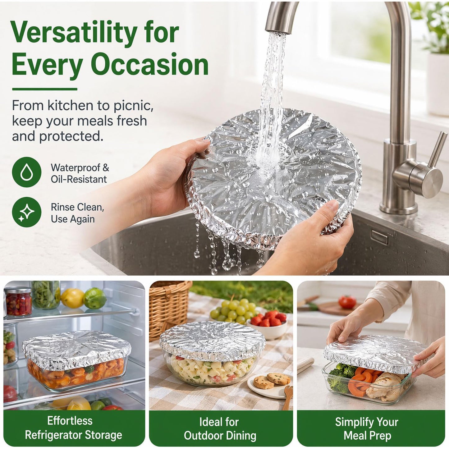 20 Pcs Aluminum Food Covers with Elastic Fits 3.93-14in Containers