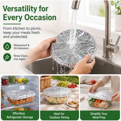 20 Pcs Aluminum Food Covers with Elastic Fits 3.93-14in Containers