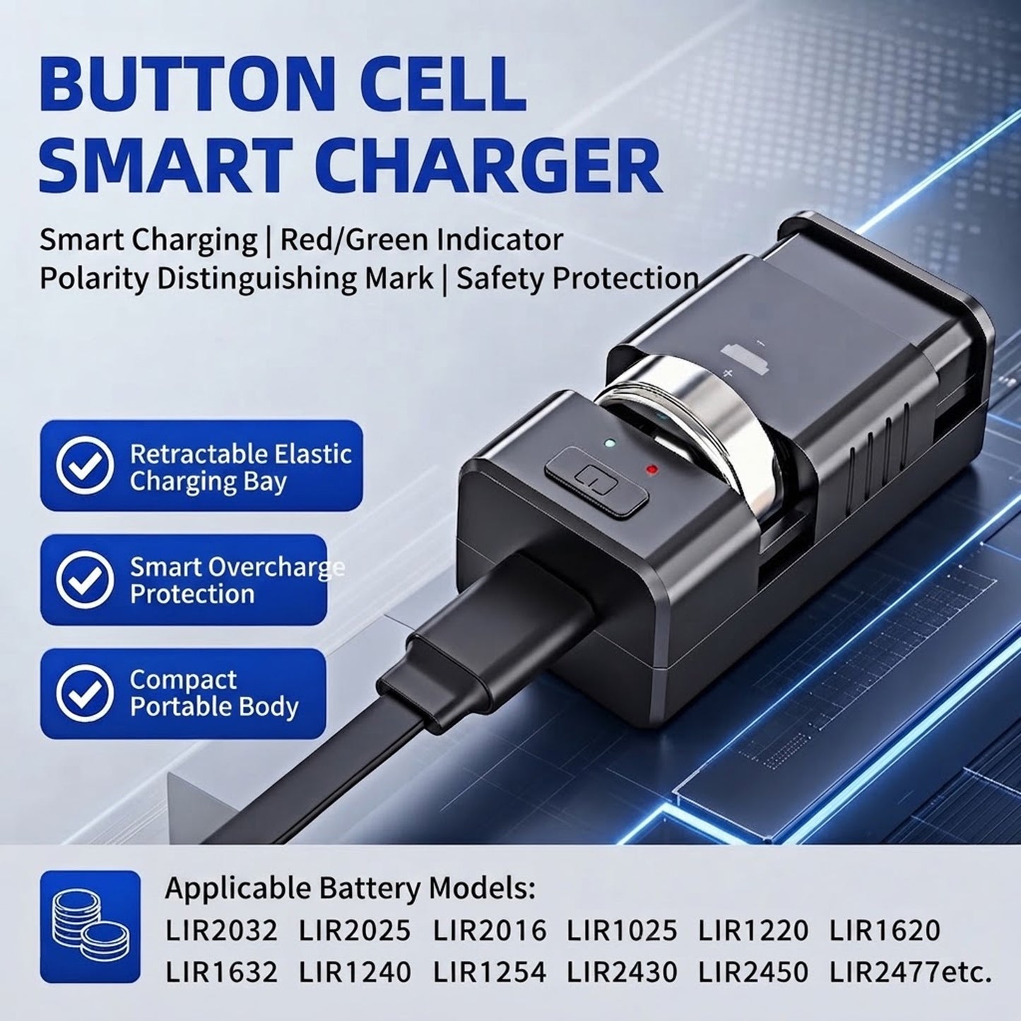 Cell Battery Dock with Polarity-Marked & Wire