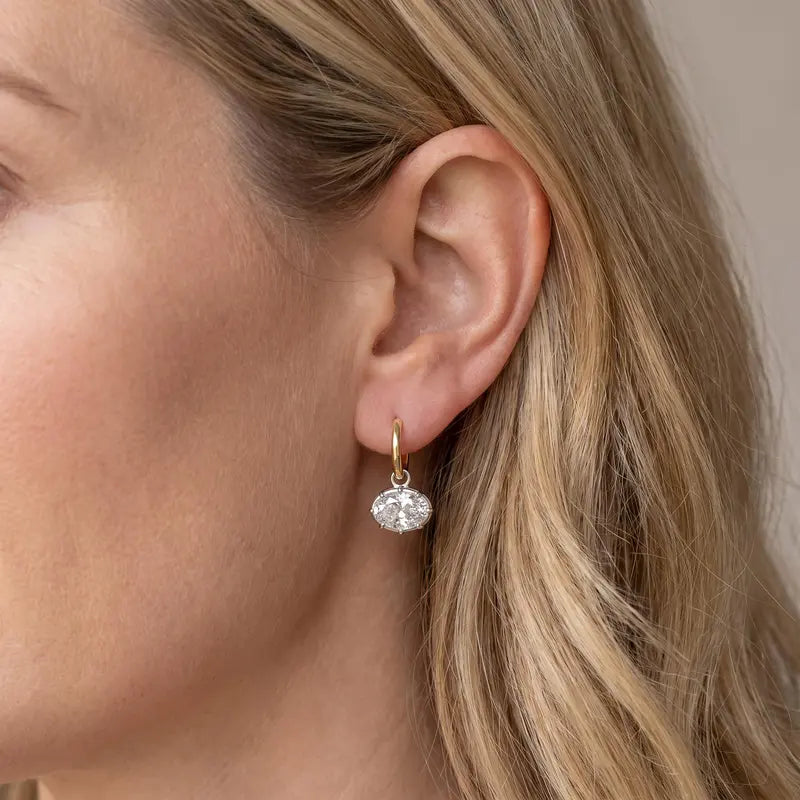 Women's Oval Zircon Earrings - Fashionable Artificial Gemstone Jewelry