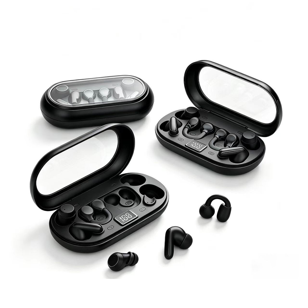 3-in-1 In-Ear, Short-Stem, and Clip-On Styles Wireless Bluetooth Earbuds