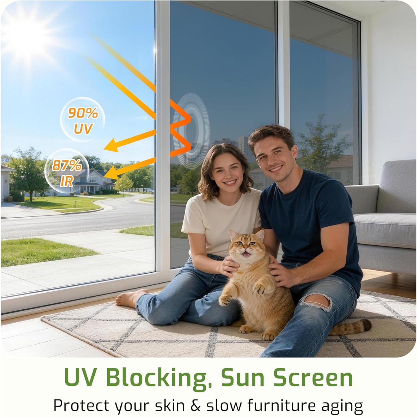 One Way Window Privacy Film 17.5" x 78.7", Window Tint for Home, Sun Blocking UV Heat Blocker