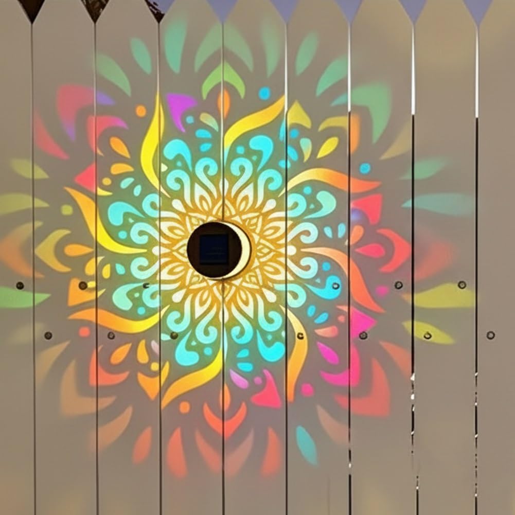 Solar Mandala Wall Light Outdoor Garden Fence Projector Lamp