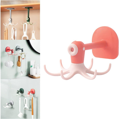 360° Rotating Coat Rack with Hooks – Wall Mounted Kitchen Utensil & Cookware Organizer, No-Drill Storage Hanger