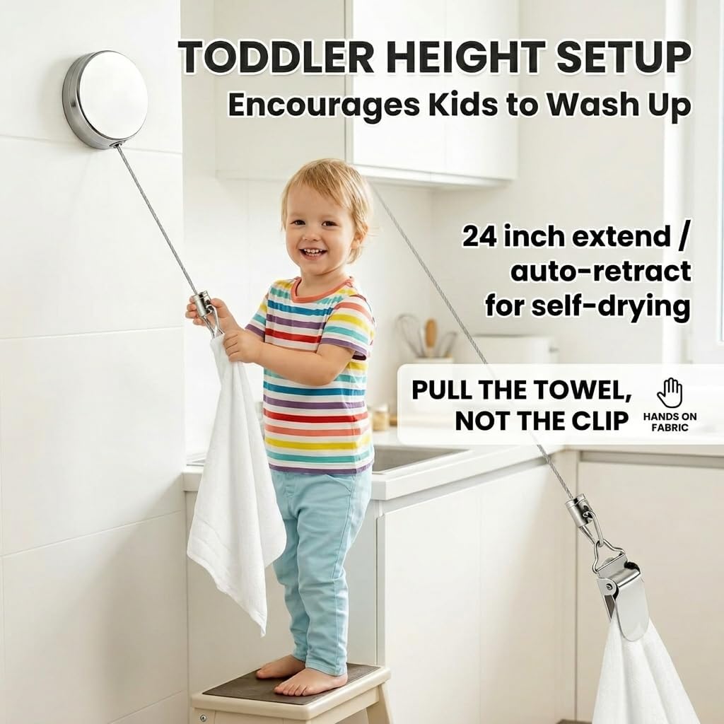 Retractable Towel Clips for Kitchen Countertops and Bathroom Organization